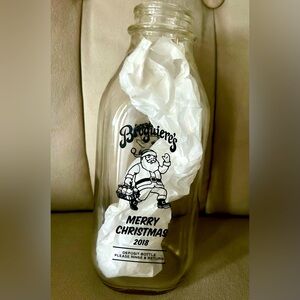 Christmas Santa Country Farmhouse Glass Milk Jug Flower Vase Milk & Cookies 🍪